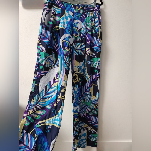 Saint & Sofia Wide Leg Pant, Blue Palm, Size US 8 - Picture 1 of 11